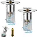 2 x 3 in 1 Sink Drain Strainer with Hair Catcher,2PCS Stainless Steel Popup Sink Stopper with Basket for US Bathroom Sink Stopper Replacement,Pop-up Bounce Core Floor Basin Drain Filter