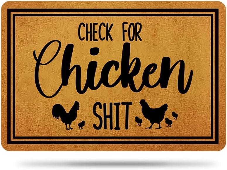 Ytanie Welcome Mats for Front Door Outdoor Entry Check for Chicken Shit Doormat Non Slip Rubber Mat for Home Indoor Farmhouse Funny Kitchen Rugs Patio Full Brown