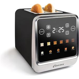Inspirex Touch Screen Toaster - 2 Extra Wide Slots - 5 Bread Types and 6 Browning Levels - Defrost, Reheat, Favorite, & Single Slot Modes - For Toast, Bagels, & Waffles  Black