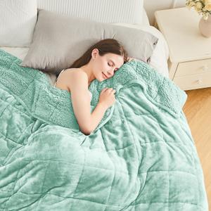 Cottonblue Weighted Blanket for Adults 15 lbs Queen Size 60x80 inches, Cozy Flannel Sherpa Weighted Throw Blankets Comfortable for Calming and Relax, Shaggy Fleece Bed Sofa Heavy Blankets, Dusty Green