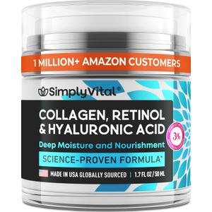 SimplyVital Collagen, Retinol & Hyaluronic Acid Cream - Anti-Aging Face Moisturizer for Face, Firming Skin Care Neck & Dcollet - Made in USA, Daily Moisturizer Face Cream Day & Night - 1.7 fl.oz. SimplyVital Collagen, Retinol & Hyaluronic Acid Cream - Anti-Aging Face Moisturizer for Face, Firming Skin Care Neck & Dcollet - Made in USA, Daily Moisturizer Face Cream Day & Night - 1.7 fl.oz.