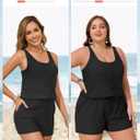 Summer Mae Plus Size Swim Romper One Piece Swimsuit Women Blouson Bathing Suit with Pockets 2026 Modest Swimwear (Black, L)