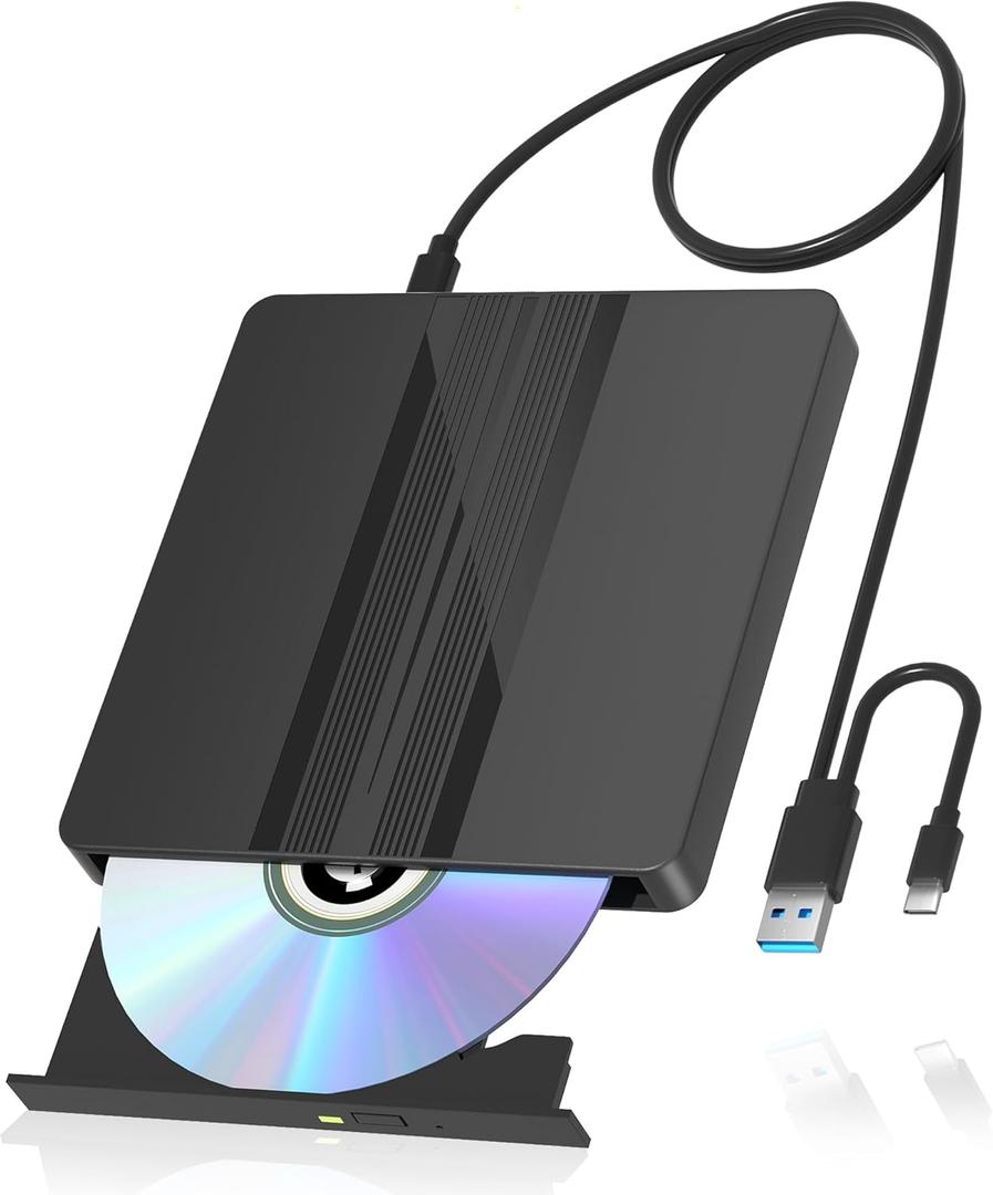 External CD/DVD Drive for Laptop, USB External DVD Drive CD Burner Reader for Laptop, DVD/CD-ROM +/-RW Disc Optical Drives for PC Desktop MacBook Mac Windows10/11 Linux OS