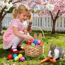 Basket with Handle Kids Cute Bunny Easter Basket Bunny Harvest Flowers Toys Mini Picnic Knitted Birthday Organiser