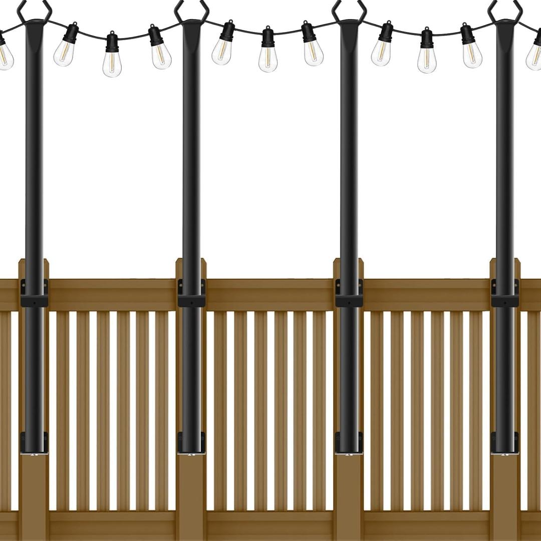 AHRLHR 5 Ft String Light Poles, 4 Pack String Light Poles for Outside with Fixing Clips,Metal Poles for Outdoor String Lights, Hanging Light Poles for Deck Fence Garden Backyard Wall Bistro