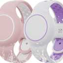Waterproof Bracelet Compatible with AirTag for Kids (2 Pack), Protective Case GPS Tracker Holder for Child with Full Coverage Hidden Design, Soft Silicone Anti-Lost Wristband Cover for Toddler PWWP (Pind White+White Light Purple)