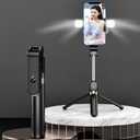 Selfie Stick Tripod,MQOUNY Extendable Selfie Stick Tripod with Dual LED Ring Light with Detachable Wireless Remote and Tripod Stand Compatible with iPhone, Samsung Galaxy and Smartphone (Black)