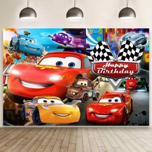 Wall Decor Backdrop for Cars Themed Birthday Decorations, Cars Themed Banner for Kids Birthday Party Supplies (5x3ft)