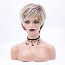 RENERSHOW Short Wigs for White Women Layered Brown Ombre Blonde Pixie Wig Synthetic Short Hair Wig with Bangs Mix Color Natural Looking Daily Party