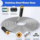 Garden Hose 50 ft, Heavy Duty Stainless Steel Metal Hose, Flexible Water Hose with 10 Function Nozzles, Kink Free, Leak-Proof, Easy to Use and Store for Outdoor, Yard, Lawn, RV, Car Wash