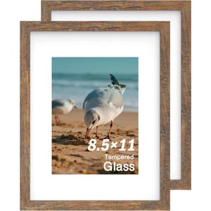 An&He 8.5x11 Picture Frame Set of 2, Brown Wood Grain Photo Frame for Wall Mounting or Tabletop Display
