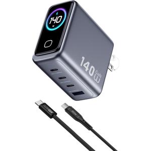 USB C Charger Block 140W Smart Display Touch Control Charging Block Foldable Compact Wall Plug 4 Port PD PPS GaN Charger with 2 Pcs 5Ft Cable for MacBook iPad iPhone 17/16/15 Series Tablet Laptop
