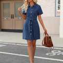 Women's Denim Dress Short Sleeve Jean Dress Denim Shirt Dresses Western Cowgirl Country Outfits with Pocket 2026 (Blue, Small)