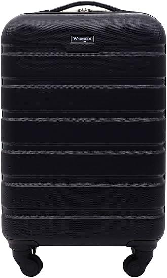 Wrangler 22.5 Hardside Spinner Carry-On Luggage, Black, 22-inch, Carry-On Approved Size: 22 in. hardside spinner measuring 22" x 14" x 9.5" overall