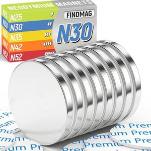 FINDMAG Neodymium Disc Magnets Strong Magnet Rare Earth Magnets with Double-Sided Adhesive for DIY, Fridge,Scientific, Home, 1.18'' D x 1/8'' H - Pack of 8