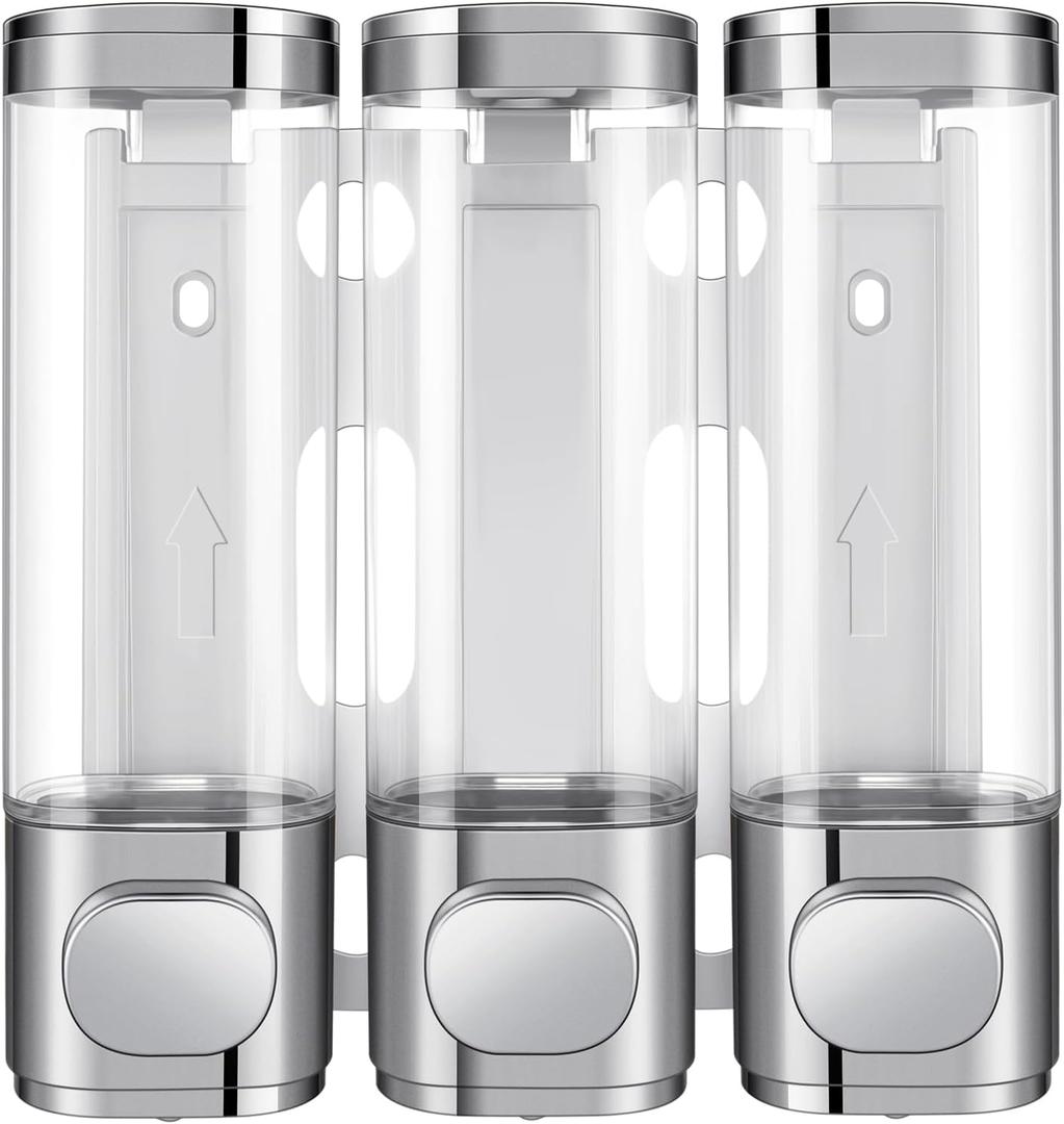 3-in-1 Room Wall Mounted Bathroom,Shower Pump Dispenser and Organizer,Dispensers for The Shower,Shampoo and Conditioner Dispenser,Shampoo Dispenser for Shower(Silvery)