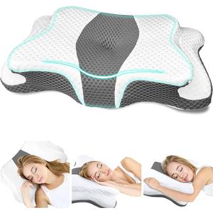 CHxxy Memory Foam Pillows, Cervical Pillow for Neck and Shoulder Pain Relief, Ergonomic Contour Bed Pillow, Soft for Side Sleep Stomach Sleeping and Back SleeperQueen Size&Grey