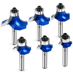 6Pcs Roundover Router Bit 1/4 Shank,Radius in 1/8" 3/16" 1/4" 5/16" 3/8" 1/2",Carbide Tip 2 Flutes Corner Rounding Over Edge Forming Router Bit with Bearing Guide CNC Woodworking Tool