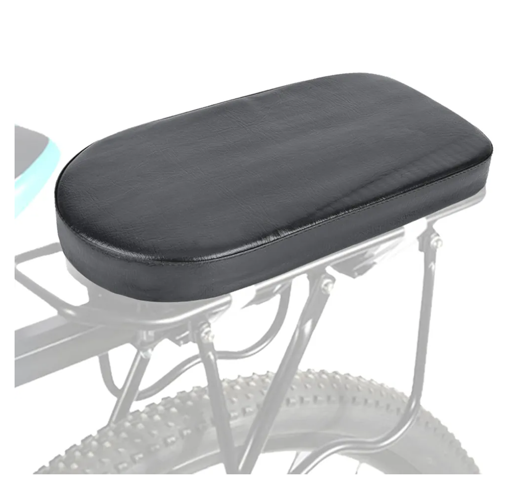 Bicycle Manned Cushion, Black PU Bike Rear Saddle Mountain Bike Back Shelf Seat Cushion, Wide Soft Pad Bicycle Accessory for School Sports Trail Riding