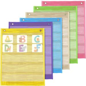 Qilery 6 Pcs Classroom Magnetic Pocket Chart Squares Magnetic Teaching Supplies for Teacher Kid School Learning Homeschool Schedule Circle Time Daily Activities Organizer,17.7 x 14'' (Wood Design)