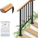 Hand Rails for Outdoor Steps 3-Step Railing Metal Wood-Grain | Outdoor Safety Balusters fully welded ends for Seniors & Kids, Stable Anti-Wobble Silent Rustproof, for porch and deck