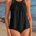 SUUKSESS Women Tummy Control Tankini Bathing Suit Ruffle High Waisted Swimsuit (Black, XXL)
