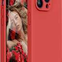 Miracase Designed for iPhone 14 Pro Max Phone Case with Screen Protector,[Upgraded Enhanced Camera Protection],Shockproof Liquid Silicone Case with Microfiber Lining,6.7 inch, Coral Red