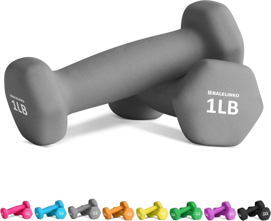 Balelinko Home Gym Equipment Workouts Strength Training Weight Loss Pilates Weights Yoga Sets Weights for Women, Men, Seniors and Youth, 1 LB, Pair (Gray)