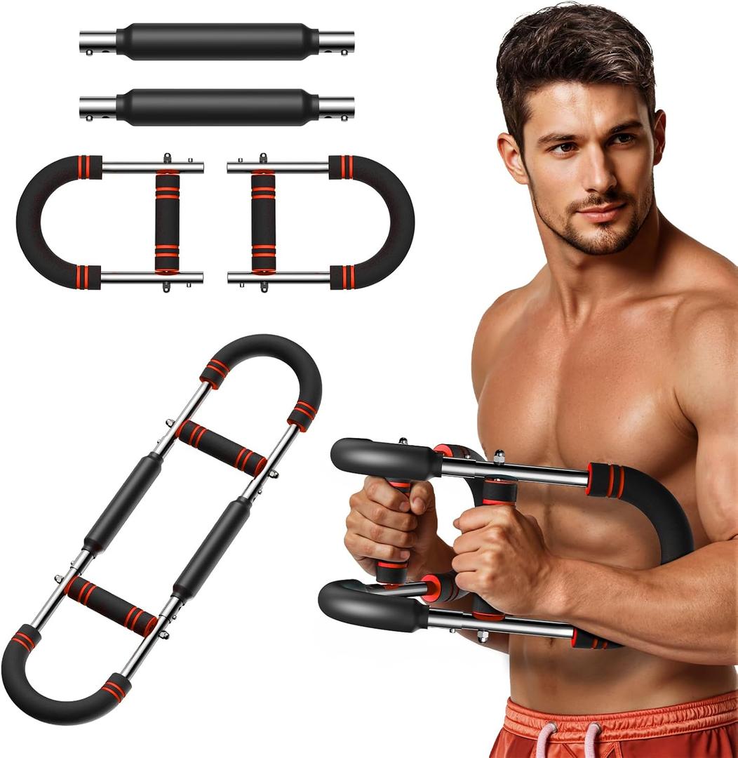Merach Twister Arm Trainer, Adjustable Power Twister Bar, Chest Workout Equipment for Men, Portable Upper Body Workout Machine, Detachable Spring Resistance Home Fitness Equipment (Red)