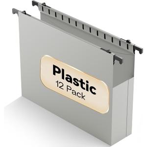 Plastic Extra Capacity Hanging File Folder Letter Size,12 Pack Reinforced Expandable Hanging Folders,Heavy Duty 2 Inch Expansion,Adjustable Tabs,Hanging Organizer Designed for Bulky Files(Gray) (Grey)