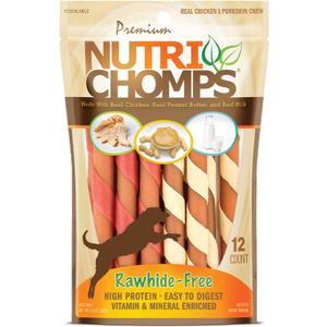 2 x NutriChomps Dog Chews, 5-inch Twists, Easy to Digest, Rawhide-Free Dog Treats, 12 Count, Real Chicken, Peanut Butter and Milk flavors (EXP 05/17/27)