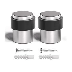 SANATO Nickel Cylindrical Floor Mounted Stainless Steel 304 Door Stop Door Stopper with Black Rubber, 2 Pack