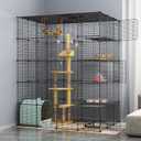 Large Cat Cage Indoor Cat Playpen Metal Wire Kennels Crate Ideal for 1-4 Cats, 54 L x 41W x 69 H Inch, Black