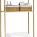 Homhedy Over The Toilet Storage, Metal 3-Tier Over-The-Toilet Bathroom Organizer Rack, Tempered Glass Shelves, Space-Saving, for Bathroom, Restroom, Laundry, Modern Style, Golden