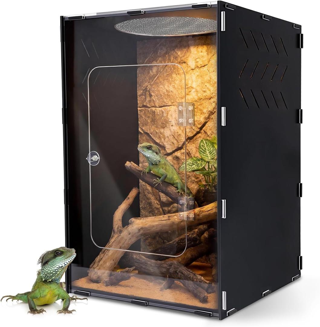 25 Gallon Reptile Tank Enclosure,16x16x24 Reptile Terrarium Acrylic Front Opening with Metal Translucent Mesh Top for Crested Gecko Lizards, Snakes, Chameleon