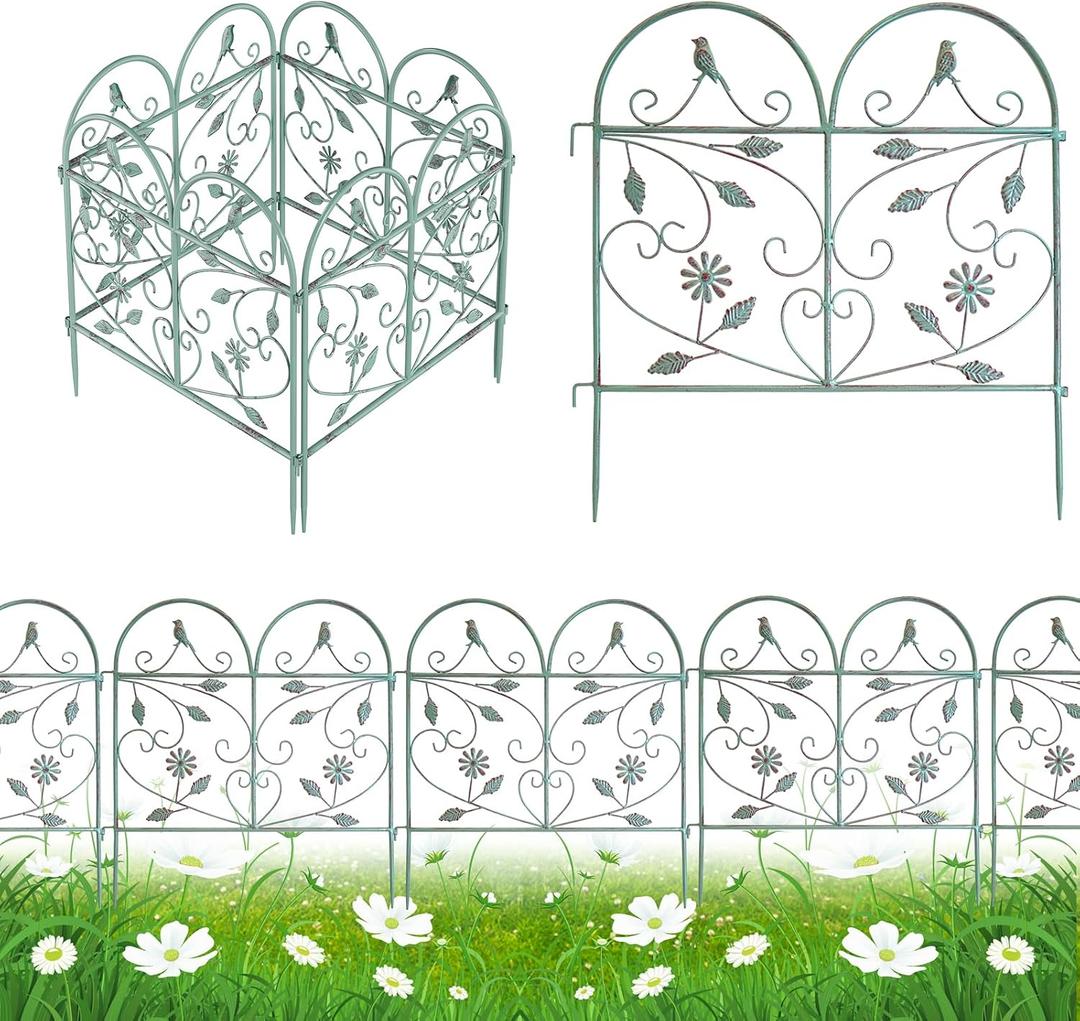 Decorative Garden Fence 4 PCS, 22.8in(H)x7.3Ft(L), Rustproof Metal Wire Border Animal Barrier for Dog Outside, Flower Edging for Yard Landscape Patio Outdoor Decor, Arched Garden Fencing, Retro