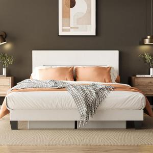 Queen Size Platform Bed Frame with Upholstered Headboard, Metal Support, Noise-Free, Easy Assembly, No Box Spring Needed, Storage Space, Durable and Sturdy Design