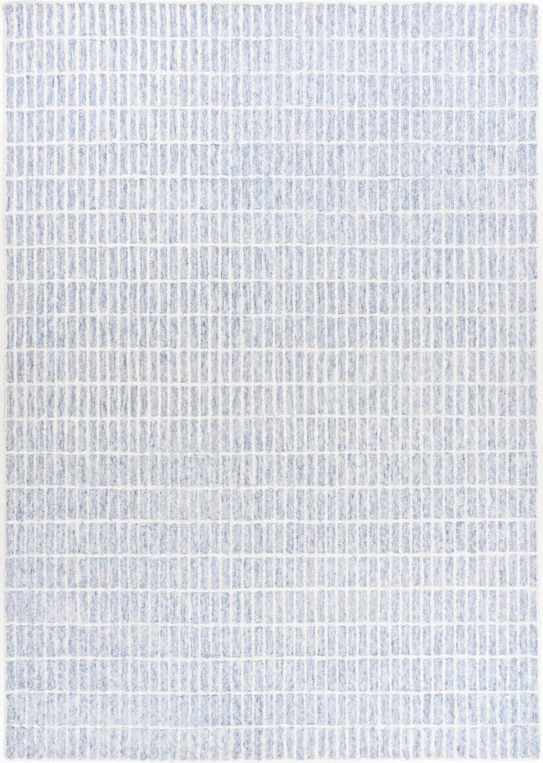 Hand-Tufted 100% Wool Area Rug – Unique Modern Geometric Grid Pattern, Soft Plush Textured Carpet for Living Room, Bedroom, Dining Room & Entryway (Blue,Ivory, 3' x 5')