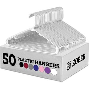 Clothes Hangers - White, Plastic Hangers 50 Pack for Shirts, Dresses, and Pants - Durable, Flexible Plastic Clothing Hangers