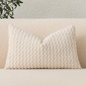 UGASA 14x24 Inch Pillow Cover Pack of 1 Soft Boho Stripe Corduroy Long Rectangle Lumbar Cushion Cover Farmhouse Decorative Throw Pilowcase for Bed, Couch, Sofa, Bedroom, Living Room, Cream