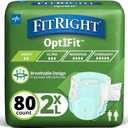 FitRight Adult Diapers, Extra Heavy Absorbency, 2XL (Waist Size 60in-70in), 80 Count, OptiFit Incontinence Briefs for Men and Women, Disposable, Moisture Wicking, Leak Protection,