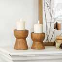 NIKKY HOME Farmhouse Wooden Candle Holders Set of 2, Rustic Solid Wood Pillar Candlesticks Pedestal, Fireplace Mantle Table Centerpiece Decor, Brown