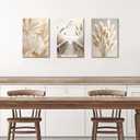 3 Pcs Beige Reeds Botanical Framed Canvas Wall Art Neutral Palm Fronds Wall Paintings Quiet Beach Landscapes Art Prints Picture Home Decor for Bedroom Living Room Office Reay to Hang 16"x24"