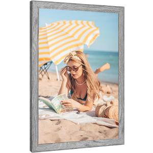 16x20 Wood Frame Grey, Rustic Natural 20x16in Woodgrain Picture Poster Frame, Modern 16 x 20inch Gallery Wall Photo Frame with HD Plexiglass, Horizontal Vertical Wall Mounting Display 1pcs