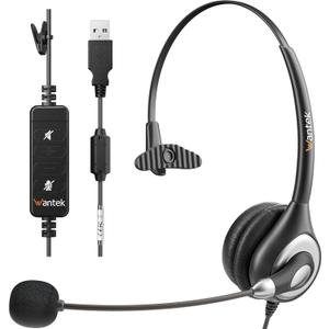Wantek USB Headset with Microphone for PC, Computer Headset with Noise Canceling Microphone with Mute for Home Office Online Skype Zoom Meetings