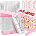 50 PACK Mini Cake Pans with Lids and Spoons,Rectangular Aluminum Foil Bread Pan,Mini Loaf Pans and Food Containers with Lids(Pink,6.8oz)