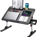 NEARPOW Laptop Desk for Bed, Adjustable Foldable Bed Table Lap Desk, Computer Tray Laptop Stand with Book Stand,Wrist Rest, Storage Drawer Foldable Lap Desk for Adults Kids Writing Work Study Couch