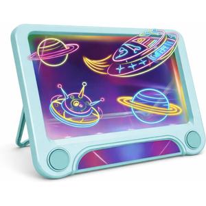 Magic LED Drawing Board for Kids, Light-Up Tracing Pad with 3 Double-Sided Cards & 4 Washable Markers, Glow Doodle Arts & Crafts Toy for Ages 3+