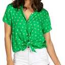 Tipsy Elves St Patricks Day Hawaiian Shirts for Women - Casual St. Paddys Womens Short Sleeve Button Down Shirt (X-Small, Button-down Irish Heart (Green))
