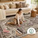Washable 10x14 Area Rugs for Living Room: Soft Vintage Brown Rug | Non Slip Stain Resistant Indoor Carpet for Bedroom Dining Room Nursery Farmhouse Nursery Home Office Kid & Pet Friendly